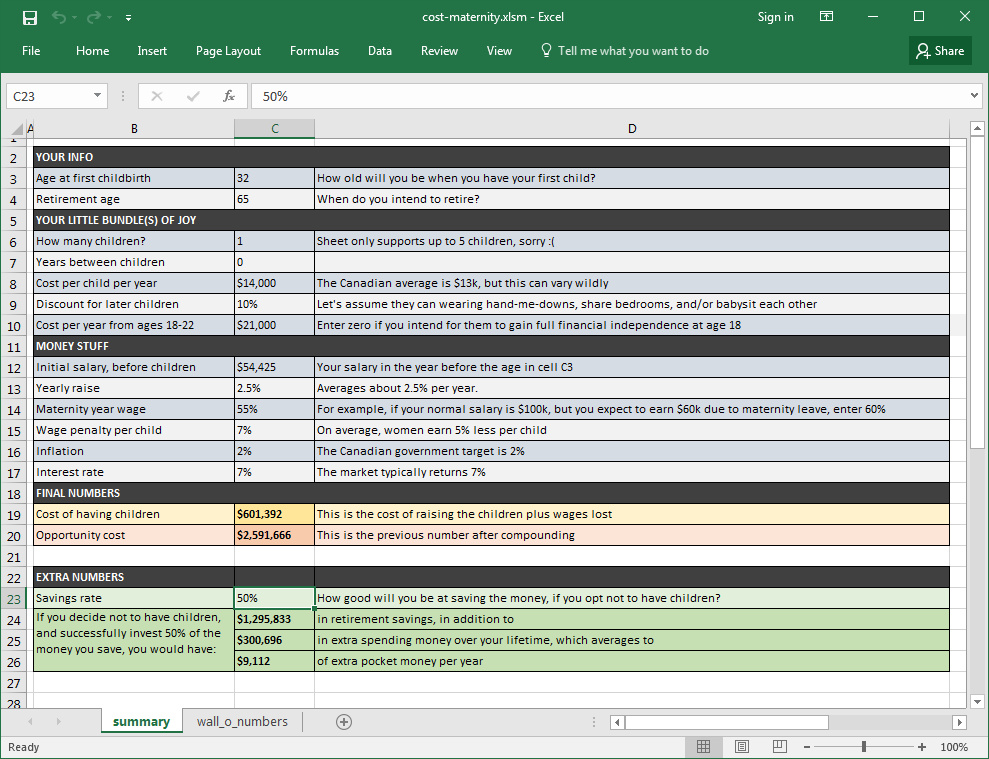 Screenshot of spreadsheet